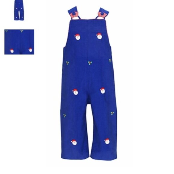Anavini Infant baby Toddler Boys Blue Corduroy Embroidered Santa Faces Longall 6